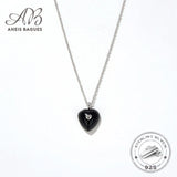 Natural Agate Stone 925 Silver Heart Pendant Necklace