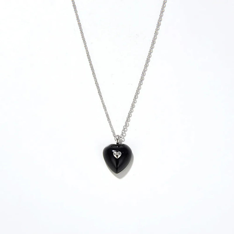 Natural Agate Stone 925 Silver Heart Pendant Necklace