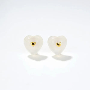 Heart-shaped Agate 925 Silver Stud Earrings for Women