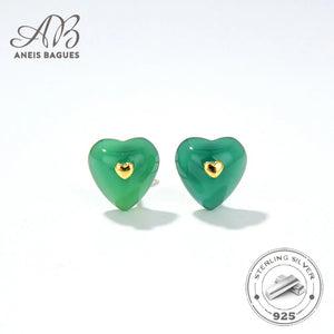Heart-shaped Agate 925 Silver Stud Earrings for Women