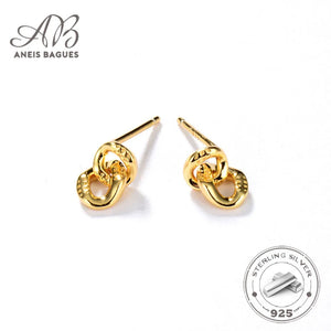 925 Silver 18K Double Ring Stud Earrings For Women