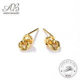 925 Silver 18K Double Ring Stud Earrings For Women