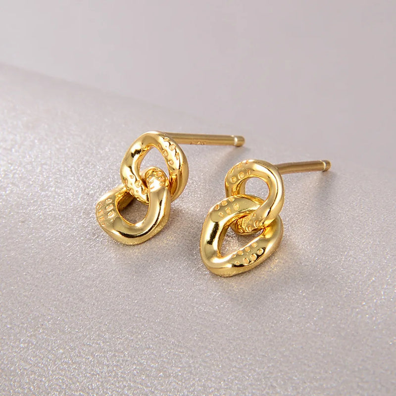 925 Silver 18K Double Ring Stud Earrings For Women