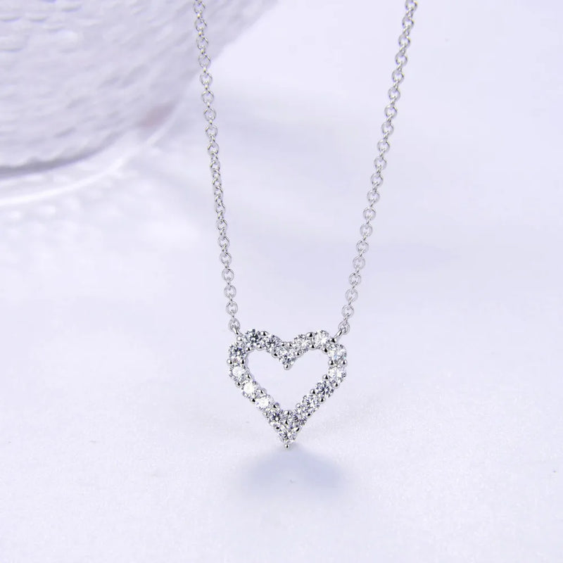 925 Silver Heart-shaped Zircon Pendant Necklace Fine Jewelry