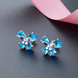 925 Silver Created Sapphire Butterfly Stud Earrings Gift