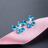 925 Silver Created Sapphire Butterfly Stud Earrings Gift