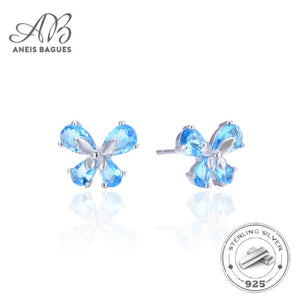 925 Silver Created Sapphire Butterfly Stud Earrings Gift
