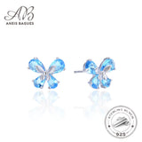 925 Silver Created Sapphire Butterfly Stud Earrings Gift