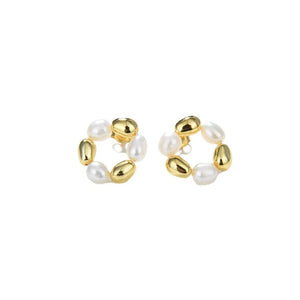 925 Silver Natural Baroque Pearl Stud Earrings Women Vintage Jewelry