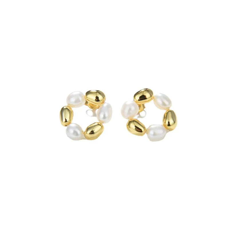 925 Silver Natural Baroque Pearl Stud Earrings Women Vintage Jewelry