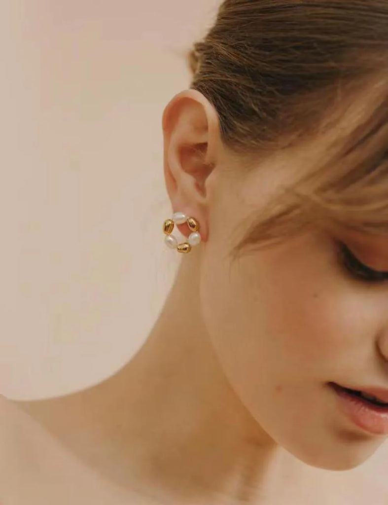 925 Silver Natural Baroque Pearl Stud Earrings Women Vintage Jewelry