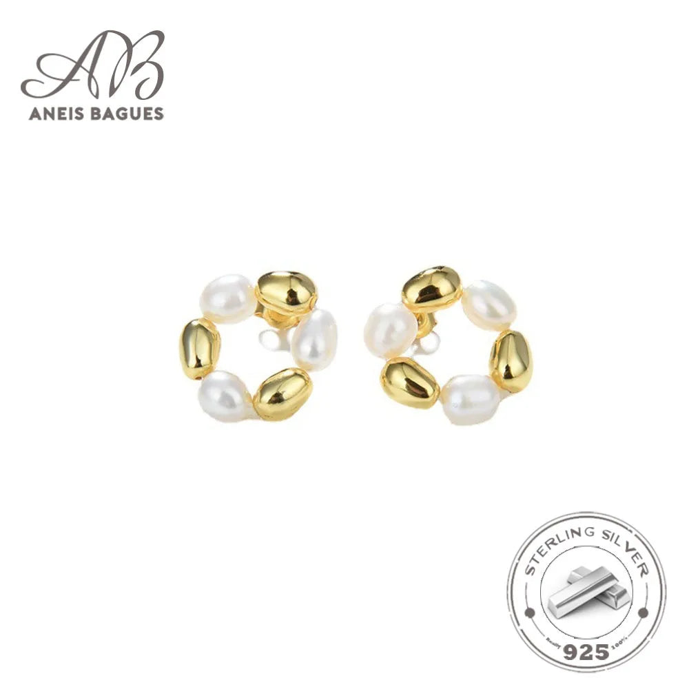 925 Silver Natural Baroque Pearl Stud Earrings Women Vintage Jewelry