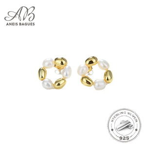 925 Silver Natural Baroque Pearl Stud Earrings Women Vintage Jewelry