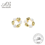925 Silver Natural Baroque Pearl Stud Earrings Women Vintage Jewelry