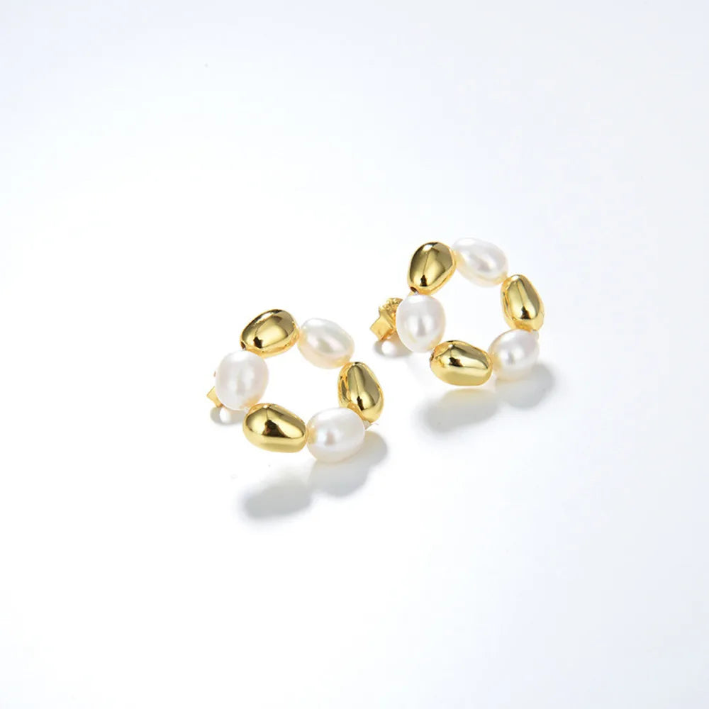 925 Silver Natural Baroque Pearl Stud Earrings Women Vintage Jewelry