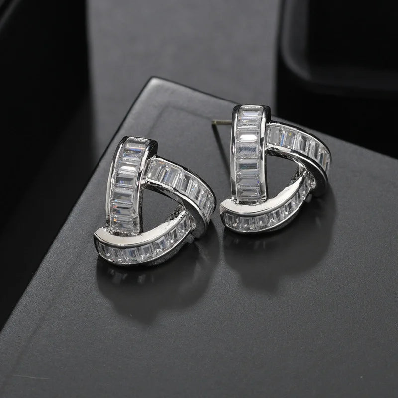 Sterling Silver Crystal Stud Earrings Women Gemstones Jewelry