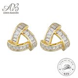 Sterling Silver Crystal Stud Earrings Women Gemstones Jewelry