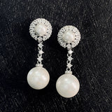 925 Silver Pearl Drop Earrings, High Carbon Diamond Wedding Jewelry