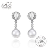 925 Silver Pearl Drop Earrings, High Carbon Diamond Wedding Jewelry