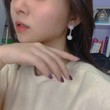 925 Silver Pearl Drop Earrings, High Carbon Diamond Wedding Jewelry