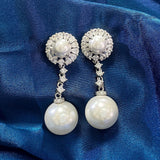 925 Silver Pearl Drop Earrings, High Carbon Diamond Wedding Jewelry