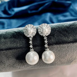 925 Silver Pearl Drop Earrings, High Carbon Diamond Wedding Jewelry