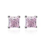 925 Silver Pink Gemstone Earrings Sparkling Diamond Ear Studs Jewelry