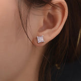 925 Silver Pink Gemstone Earrings Sparkling Diamond Ear Studs Jewelry