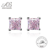 925 Silver Pink Gemstone Earrings Sparkling Diamond Ear Studs Jewelry