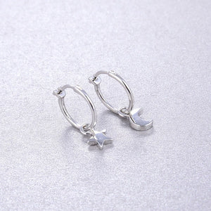 925 Silver 18K Plated Star Moon Hoop Earrings Women Jewelry