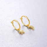 925 Silver 18K Plated Star Moon Hoop Earrings Women Jewelry