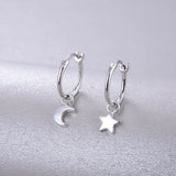 925 Silver 18K Plated Star Moon Hoop Earrings Women Jewelry
