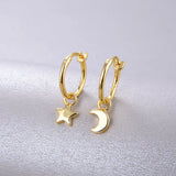 925 Silver 18K Plated Star Moon Hoop Earrings Women Jewelry