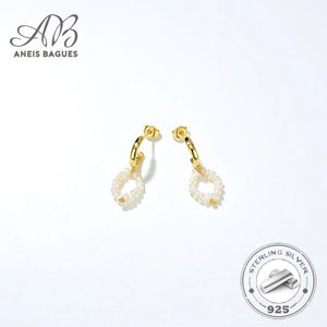 925 Silver 18K Plated Pearl Stud Earrings Women