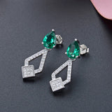 925 Silver Created Moissanite Emerald Drop Dangle Earrings