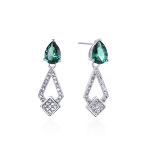 925 Silver Created Moissanite Emerald Drop Dangle Earrings