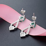 925 Silver Created Moissanite Emerald Drop Dangle Earrings