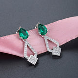 925 Silver Created Moissanite Emerald Drop Dangle Earrings
