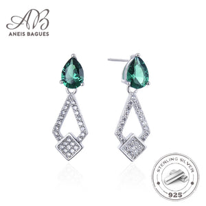 925 Silver Created Moissanite Emerald Drop Dangle Earrings