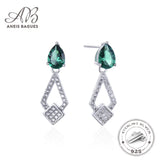 925 Silver Created Moissanite Emerald Drop Dangle Earrings