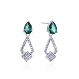 925 Silver Created Moissanite Emerald Drop Dangle Earrings