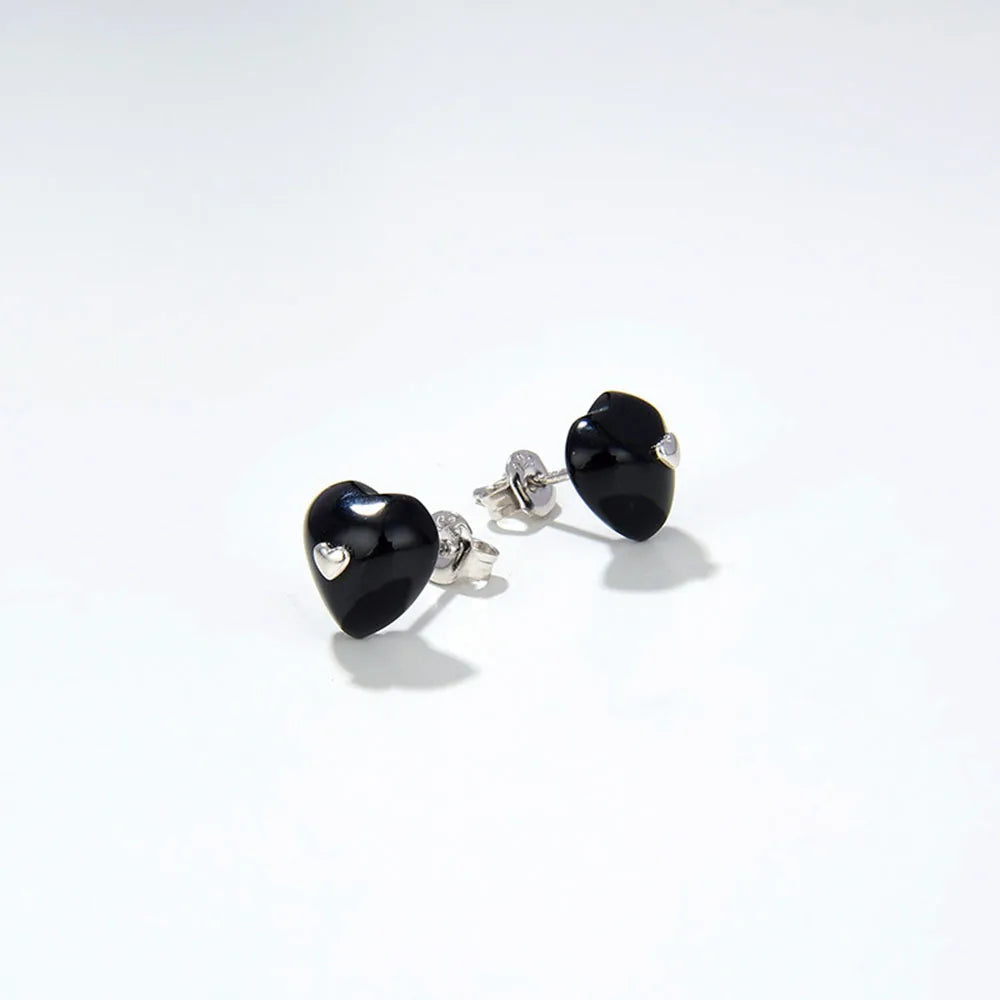 Heart Shaped Agate Stone 925 Silver Earrings Women Fine Jewelry