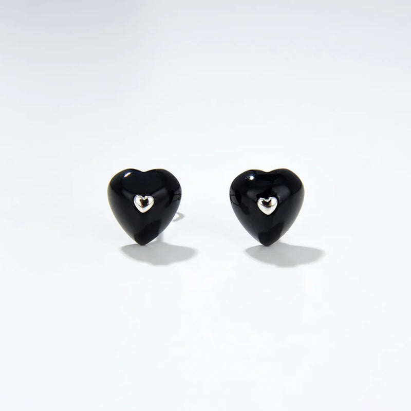 Heart Shaped Agate Stone 925 Silver Earrings Women Fine Jewelry
