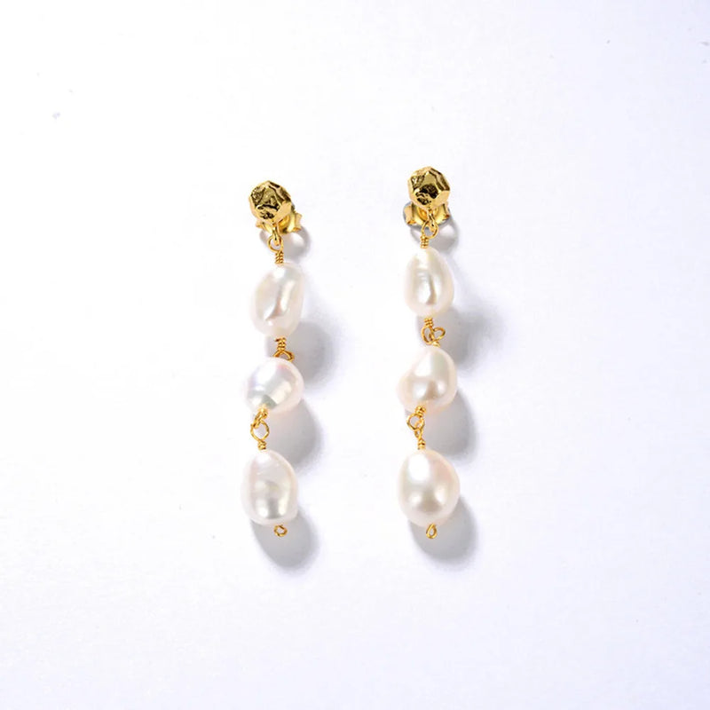 Vintage 925 Silver 18K Plated Baroque Pearl Drop Earrings Wedding Jewelry