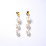 Vintage 925 Silver 18K Plated Baroque Pearl Drop Earrings Wedding Jewelry