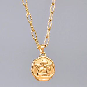 Angel Cupid Wings Hexagon Necklace 14k Plated Pendant Chain