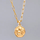 Angel Cupid Wings Hexagon Necklace 14k Plated Pendant Chain