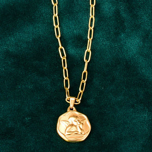 Angel Cupid Wings Hexagon Necklace 14k Plated Pendant Chain
