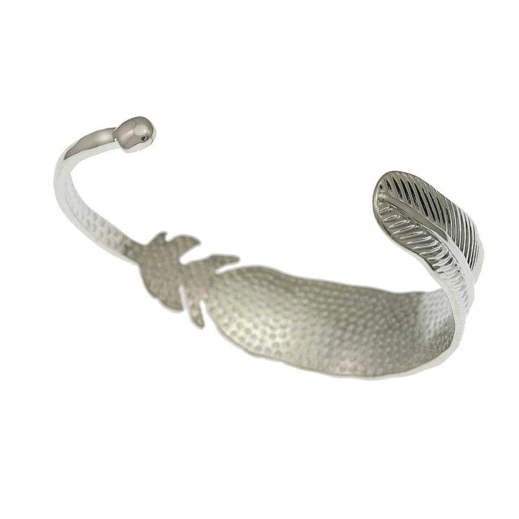Angel Feather Textured Leaf Metal Open Bracelet Bangle Cuff Vintage