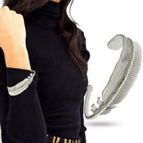 Angel Feather Textured Leaf Metal Open Bracelet Bangle Cuff Vintage